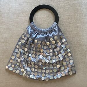 Vintage Shell Button Bag Purse Blue Satin White Pearl Buttons London